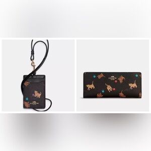Coach Cat Print Slim Wallet and Lanyard Set
